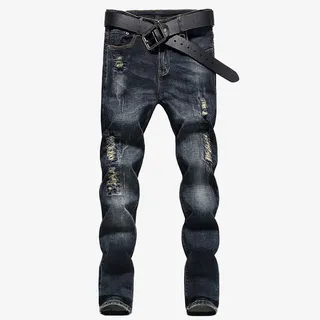 雪花弹力男士牛仔裤免抠