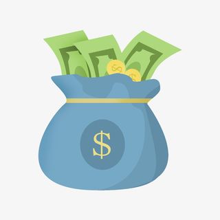 手绘蓝色的钱袋插画免抠