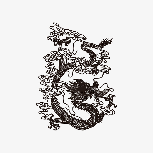 黑白线中国龙元素免抠