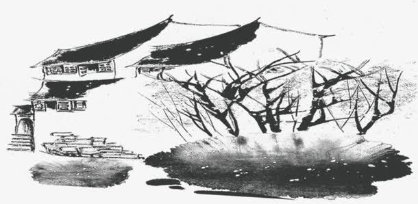 黑色水墨设计场景免抠