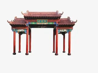 卡通手绘古建大门免抠