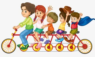 多人自行车一家人免抠