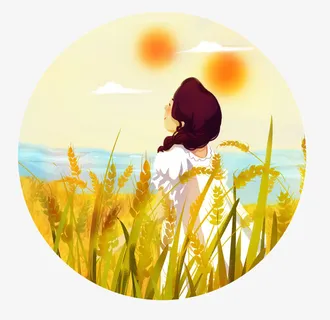 金色圆弧麦田卡通插画免抠