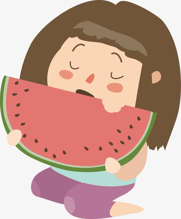 矢量图卡通吃西瓜的女孩免抠