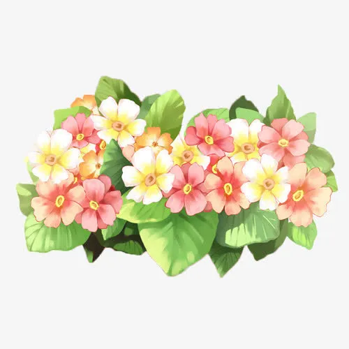 手绘粉黄色小花绿叶免抠