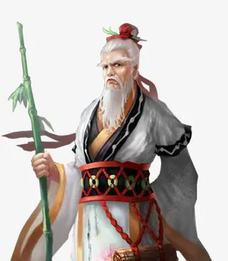 竹枝白发古风手绘老人免抠