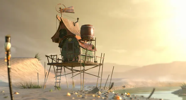 卡通架起的欧式小屋海报背景