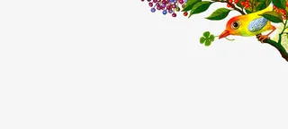 彩色鸟树枝中国风彩绘免抠