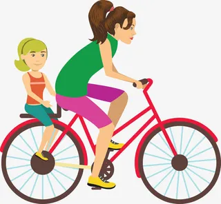 母女骑单车素材免抠