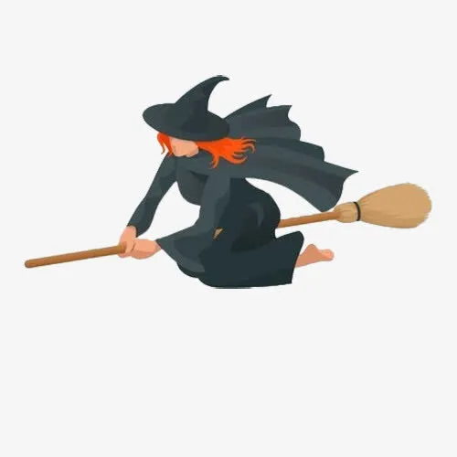 卡通骑着魔法扫帚的女巫免抠