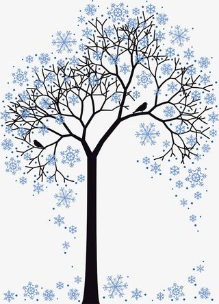 蓝色雪花缠绕的树枝免抠