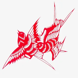 燕子小鸟湿地日中国风剪纸飞鸟P免抠