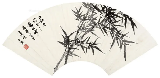 水墨画黑色扇面中国画免抠