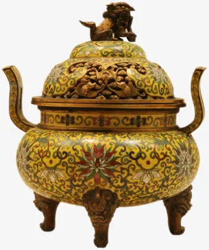 黄色纹理中国风摆件免抠