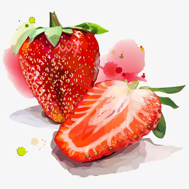 水彩和草莓免抠
