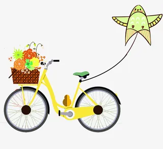 卡通手绘春天户外踏春放风筝免抠