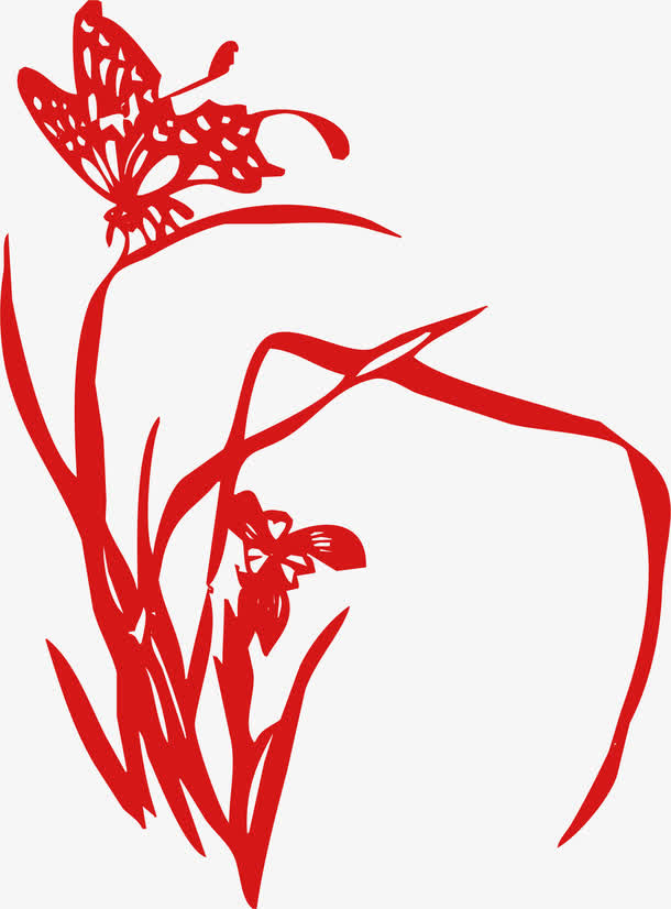 中国风兰花剪纸免抠