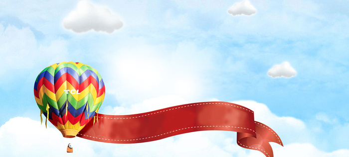 梦幻热气球蓝天白云卡通蓝色背景高清