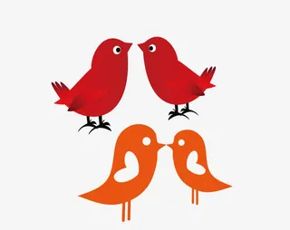 卡通红色的相爱的喜鹊免抠