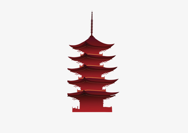 中国风宝塔装饰手绘素材免抠