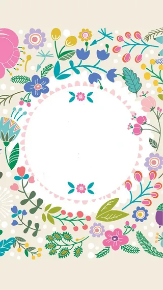 -童趣手绘花朵圆框白底H5背景高清