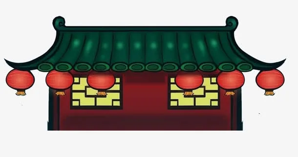 唯美中国风古典房子灯笼免抠