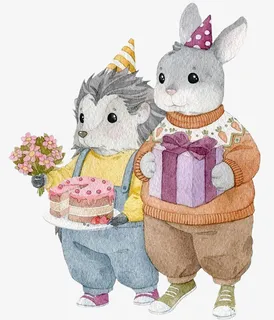 手绘兔子刺猬扁平插画免抠