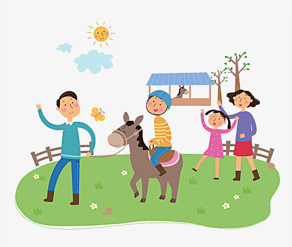 手绘卡通人物一家人的休闲时光P免抠