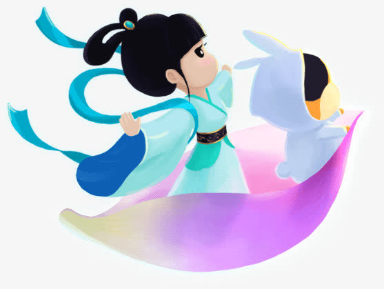 手绘嫦娥玉兔卡通免抠