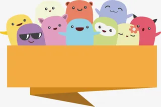 卡通玩偶彩带标题框免抠