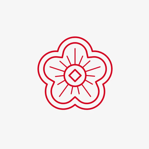 红色春节可爱手绘花朵梅花免抠