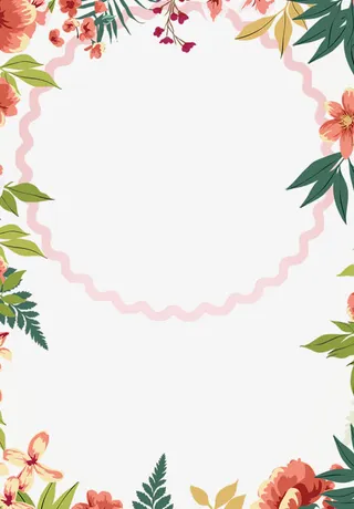 春天花朵藤蔓边框免抠