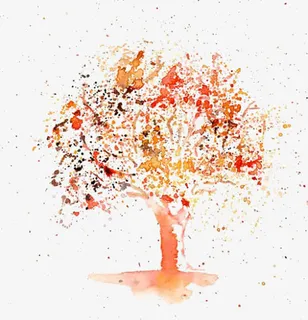 水彩红色树木免抠