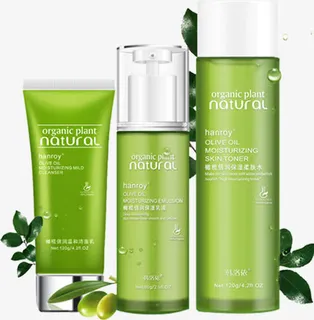 绿色清新补水橄榄化妆品套装免抠