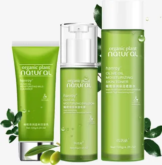 绿色清新补水橄榄化妆品套装免抠