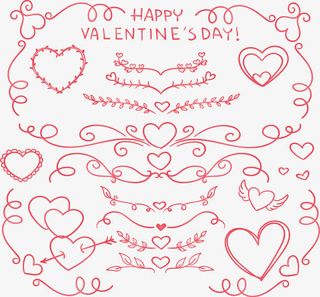 红色手绘欧式花藤免抠