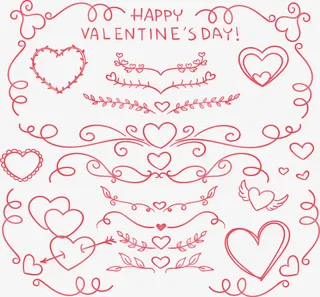 红色手绘欧式花藤免抠