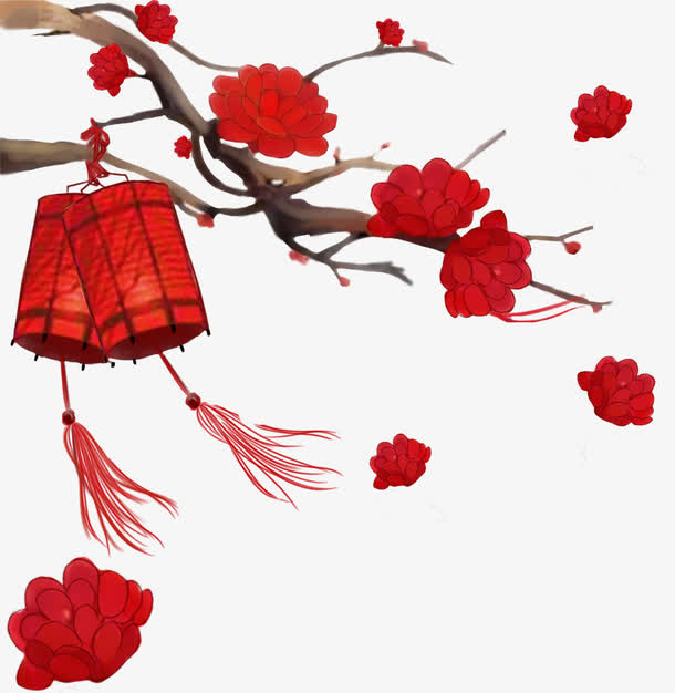 中国风手绘梅花灯笼新年装饰图案免抠