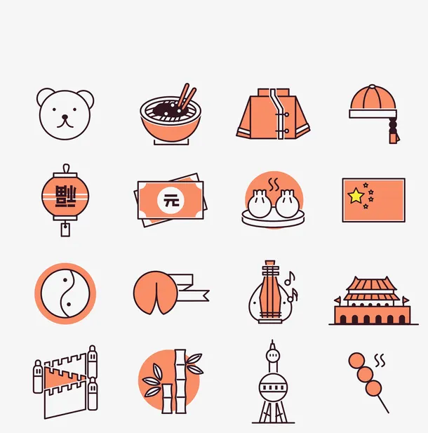 手绘扁平化红色中国风图标免抠