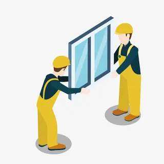 黄色安装窗户免抠