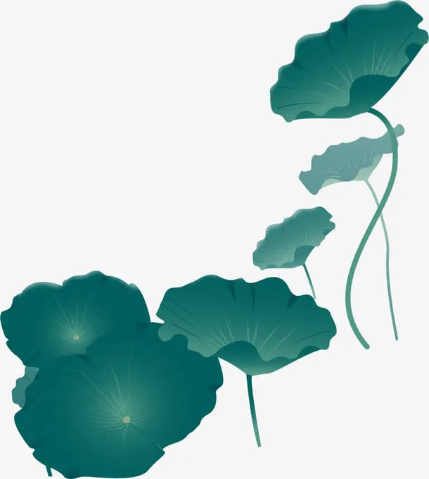 高清蓝色手绘新年荷叶免抠