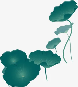 高清蓝色手绘新年荷叶免抠