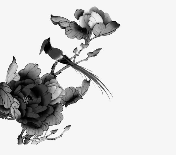 水墨树枝小鸟免抠