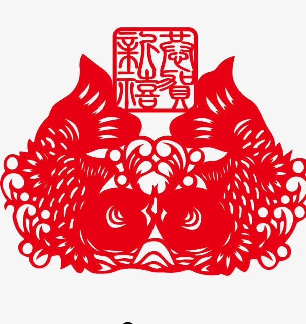 新年红色鱼剪纸矢量图免抠