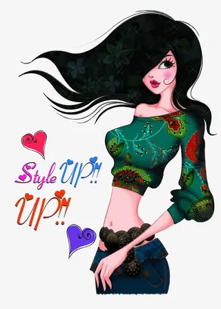 性感黑色长发美女免抠