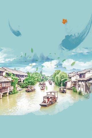 乌镇江南水乡夏季旅游海报背景素材高清