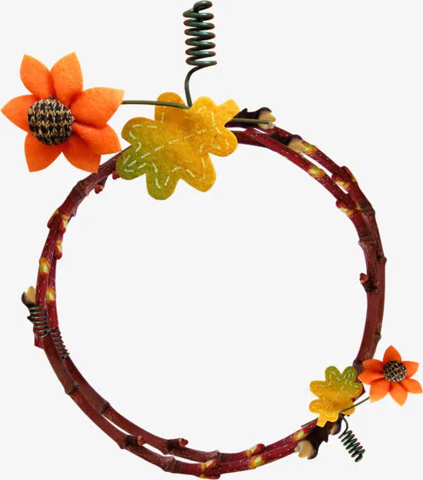 树枝花朵圆环相框免抠