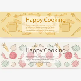 矢量烹饪横幅与原料和工具免抠