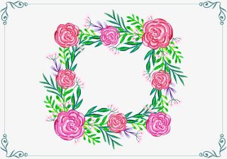 粉色玫瑰水彩花框免抠