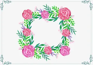 粉色玫瑰水彩花框免抠